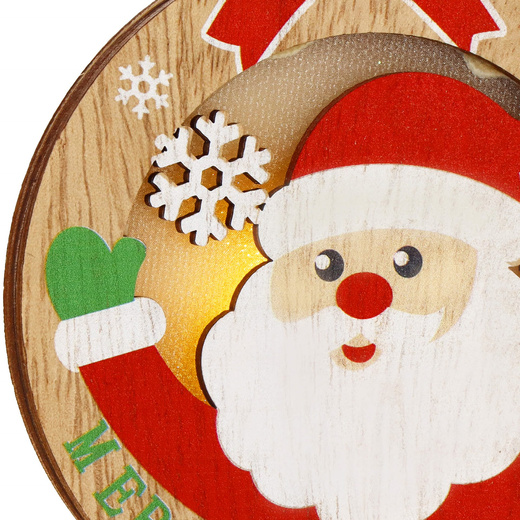 Zawieszka choinkowa mikołaj świecąca ozdoba świąteczna drewniana na baterię