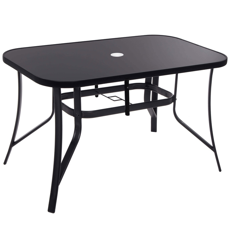 Stół ogrodowy szklany metalowy czarny 150 cm