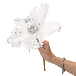 Gwiazda betlejemska 23 cm sztuczny kwiat, poinsecja biała z brokatem