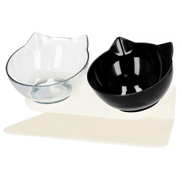 Podwójna miska dla psa i kota z podstawką antypoślizgowa przeźroczysta, czarna