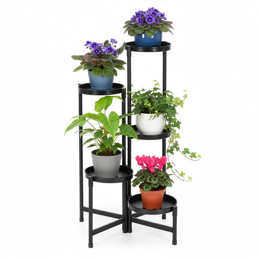 Kwietnik metalowy 78,5 cm stojak na kwiaty z 5 półkami loft nowoczesny czarny