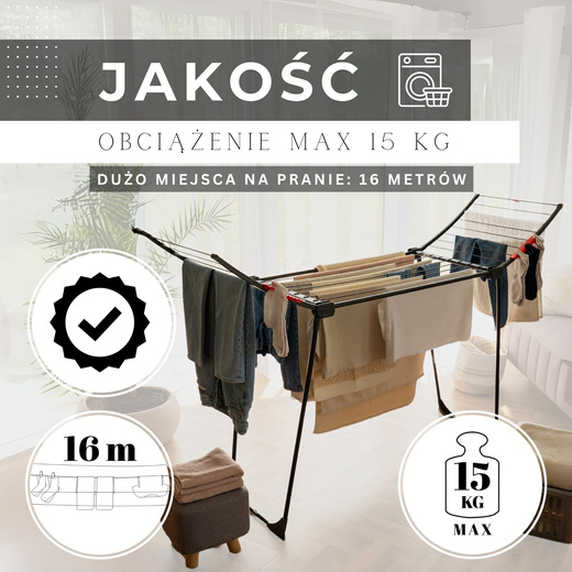 Suszarka na pranie składana teleskopowa na ubrania, bieliznę, z wbudowanymi haczykami