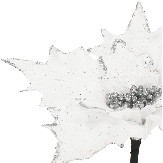 Gwiazda betlejemska, sztuczny kwiat, poinsecja biała z brokatem