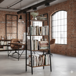 Regał biurowy metalowy 138x56x34 cm z 4 półkami loft nowoczesny drabinka na książki
