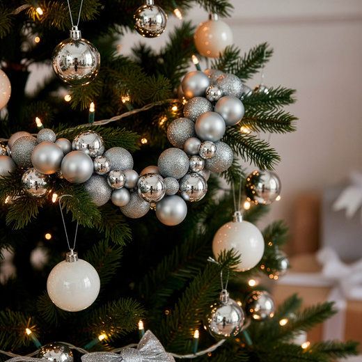 Girlanda świąteczna 160 cm łańcuch z bombek 130 szt. srebrne