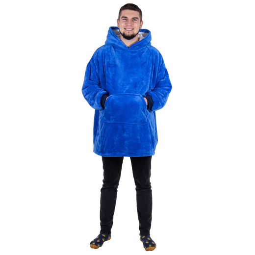 Kocobluza damska oversize koc bluza 2w1 z kapturem ciepła niebieska