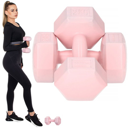 Ciężarki 2kg hexagonalne do ćwiczeń fitness hantle zestaw 2 szt. różowe