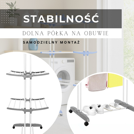Suszarka na pranie pionowa na kółkach 170x75,5x57 cm składana na ubrania, bieliznę