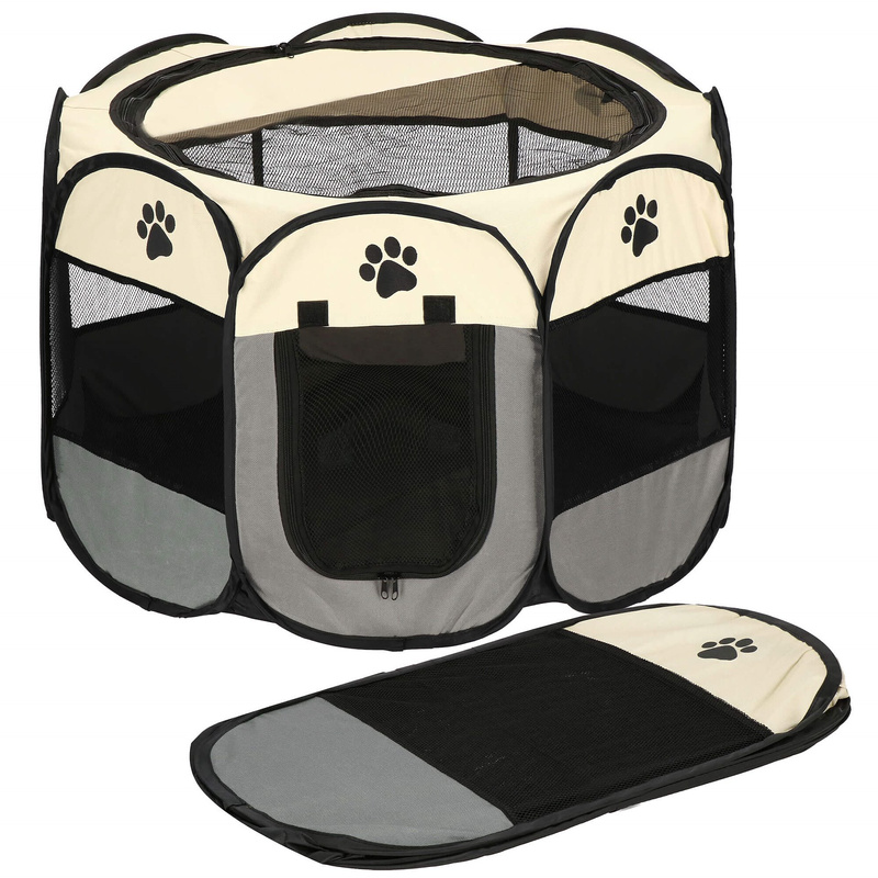 Kojec uniwersalny dla psa i kota 68 cm składana klatka beżowo-szary