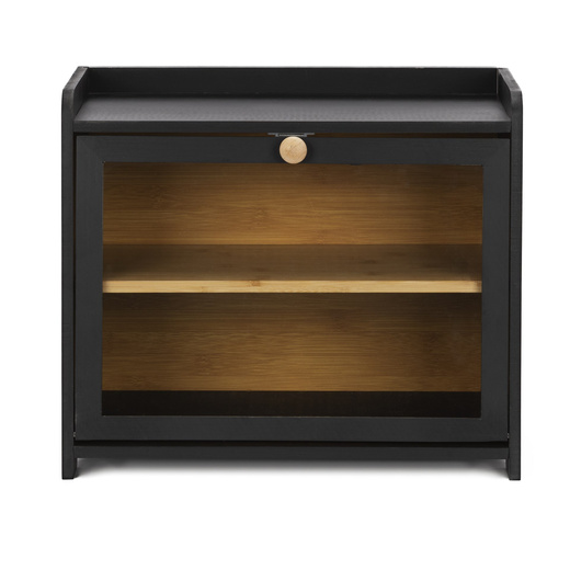 Chlebak bambusowy duży zamykany dwupoziomowy z okienkiem szafka na pieczywo czarna