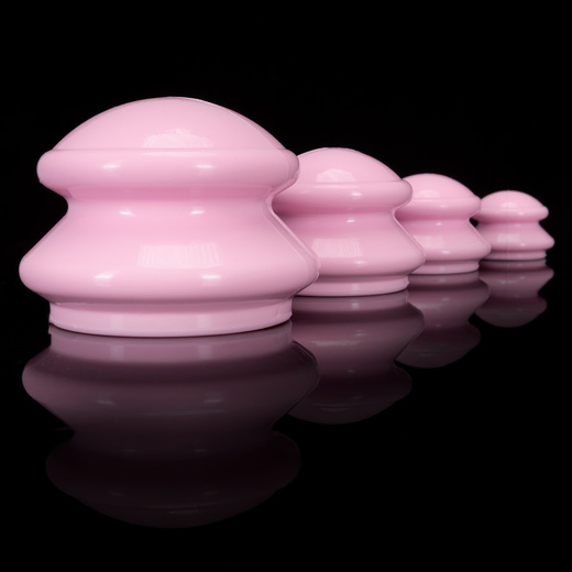 Bańki chiński, gumowe do masażu zestaw 4 szt. antycellulitowy, różowe