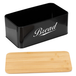 Chlebak metalowy, zamykany z bambusową deską, pojemnik na pieczywo, czarny