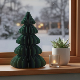 Papierowa choinka 30 cm ozdoba świąteczna dekoracja 3D z magnesem ciemnozielona