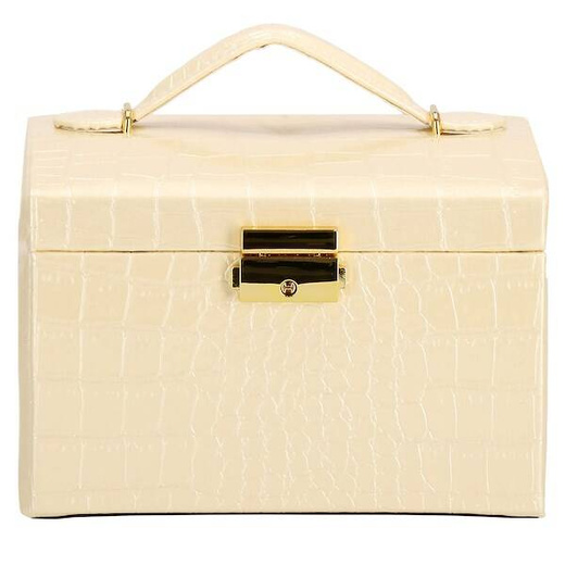 Szkatułka na biżuterię ekoskóra 17,5x14x12,5 cm ecru organizer z przegródkami