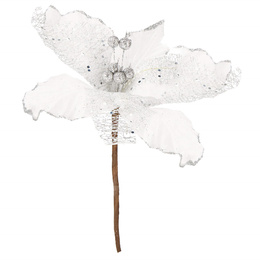 Gwiazda betlejemska 23 cm sztuczny kwiat, poinsecja biała z brokatem