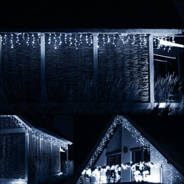 Kurtyna świetlna z pilotem 14,5 m girlanda 300 led lampki wewnętrzno-zewnętrzne sople zimny biały