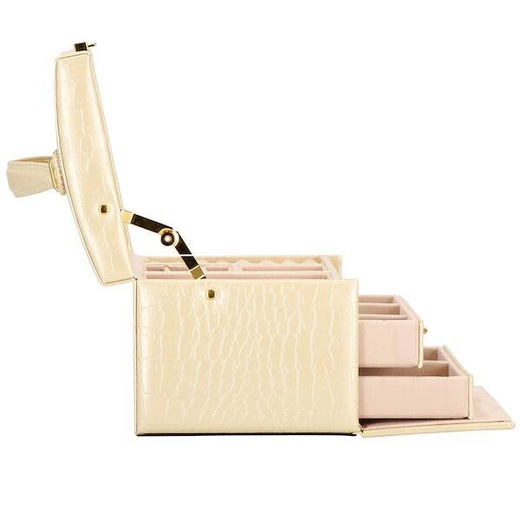 Szkatułka na biżuterię ekoskóra 17,5x14x12,5 cm ecru organizer z przegródkami