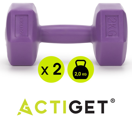 Ciężarki 2x2kg hexagonalne do ćwiczeń fitness hantle zestaw 2 szt. fioletowe