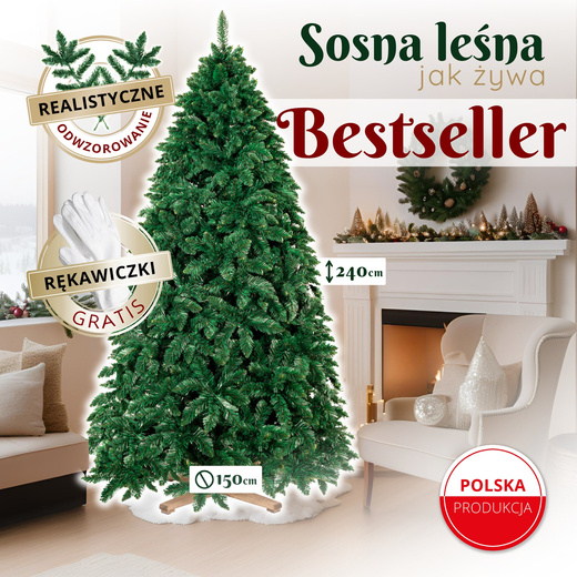 Choinka sztuczna 240 cm sosna leśna jak żywa Royal Trees premium z drewnianym stojakiem