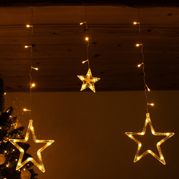 Kurtyna świetlna 138 Led girlanda gwiazdki, lampki wewnętrzne sople ciepły biały