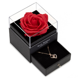 Wieczna róża z naszyjnikiem w pudełku prezentowym szkatułka na dzień kobiet walentynki