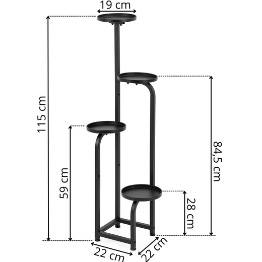 Kwietnik metalowy 115 cm stojak na kwiaty z 4 półkami loft wielopoziomowy nowoczesny