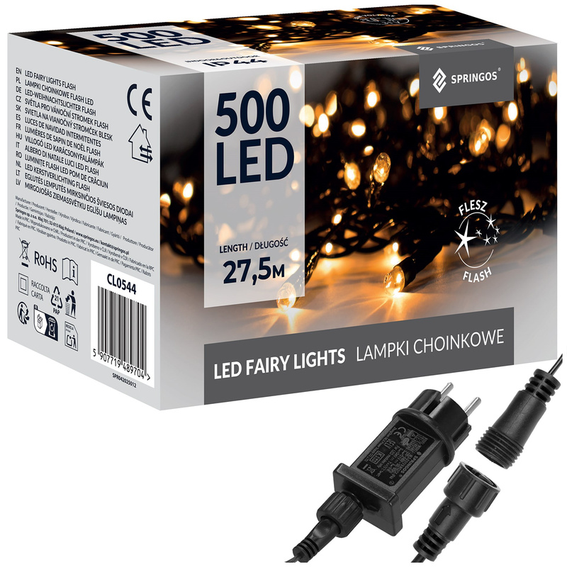 Lampki choinkowe 500 led ciepły biały + zimny biały flash 27,5 m oświetlenie IP44