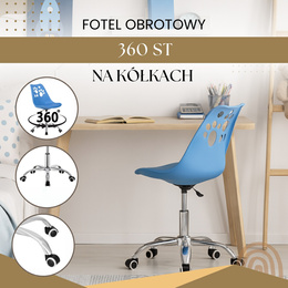 Fotel dziecięcy do biurka, obrotowe krzesło na kółkach regulowane dla dzieci do nauki, niebieskie