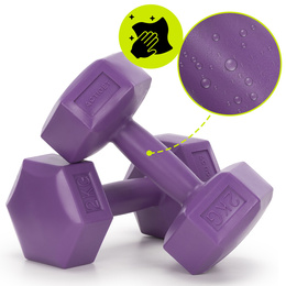 Ciężarki 2x2kg hexagonalne do ćwiczeń fitness hantle zestaw 2 szt. fioletowe