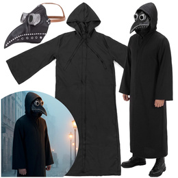 Strój na Halloween Doktor Plaga kostium peleryna z kapturem, maska kruk przebranie L/XL