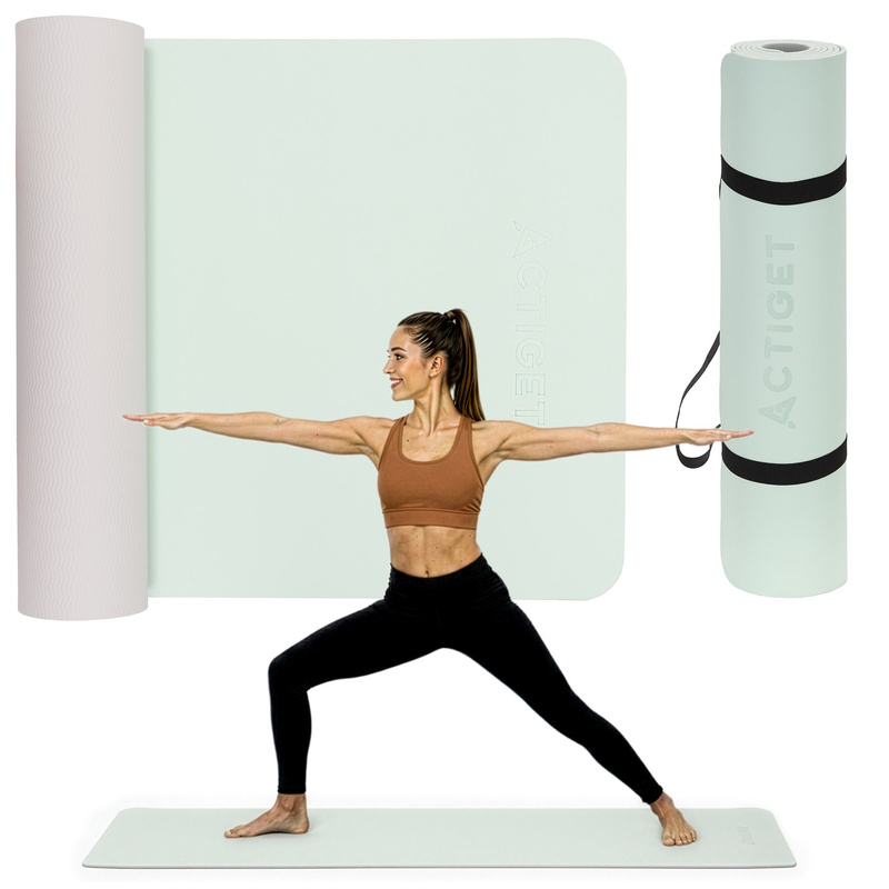 Mata do jogi, ćwiczeń fitness 183x61 cm antypoślizgowa, materac do stretchingu, miętowy