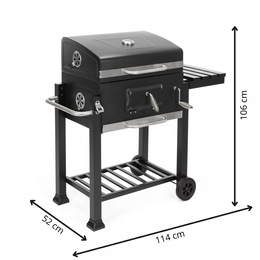 Grill węglowy, ogrodowy z pokrywą, termometr, ruszt emaliowany