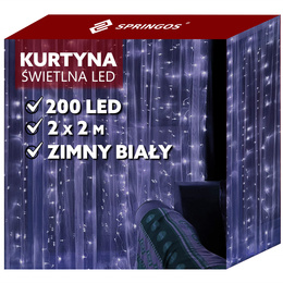 Kurtyna świetlna biały zimny 200 Led lampki wewnętrzne z programatorem USB
