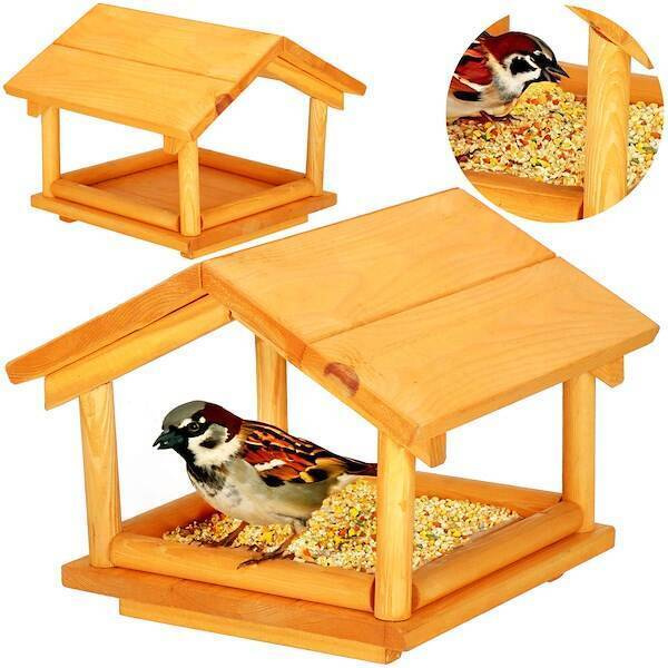 Karmnik dla ptaków drewniany z daszkiem  rozm. M domek budka 25x31x30,5 cm  jasnobrązowy