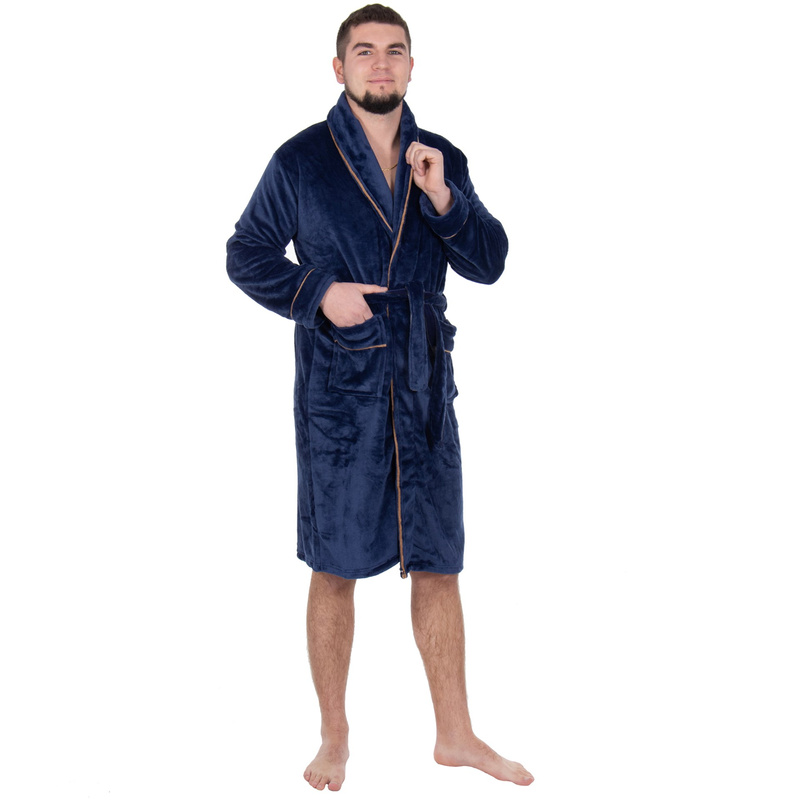 Szlafrok męski z polaru rozm. L/XL z paskiem granatowy