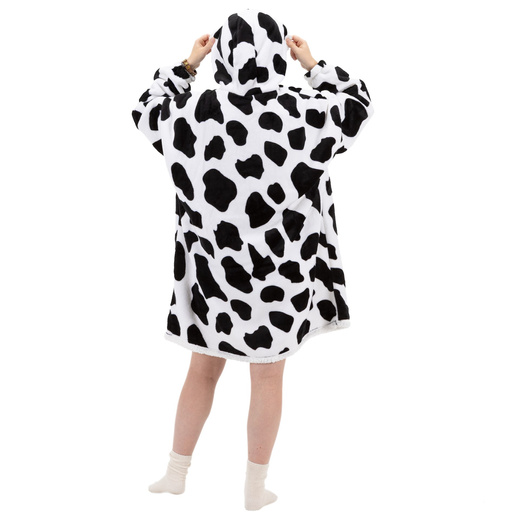 Kocobluza damska oversize koc bluza 2w1 z kapturem ciepła szlafrok futrzak czarno-biały