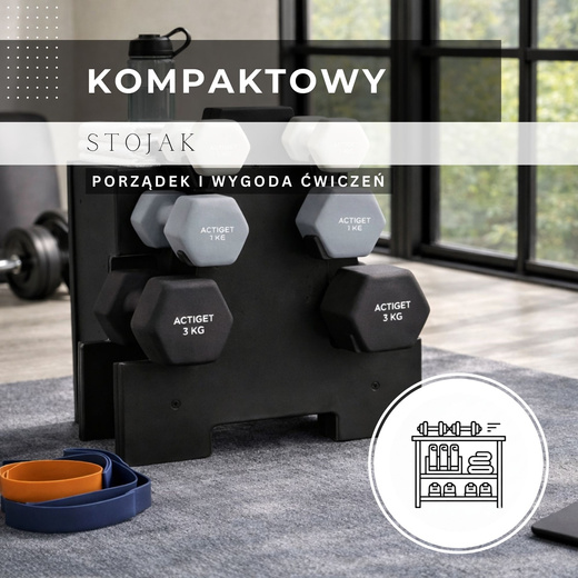 Hantle na stojaku zestaw 6 szt. obciążenia 1 kg, 2 kg, 3 kg do fitnessu, treningu domowego