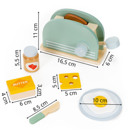 Toster zabawka drewniana dla dzieci, jajko, tost zestaw śniadaniowy 9 el. multikolor