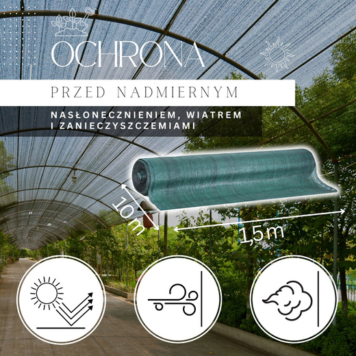 Siatka cieniująca 95% osłonowa 1,5x10m zielona 50 szt. opasek zaciskowych