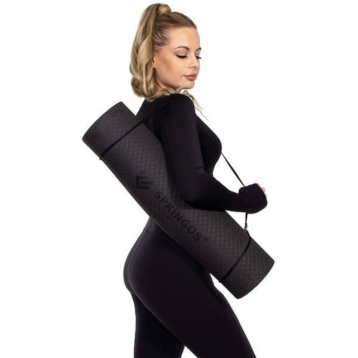 Gruba mata do ćwiczeń jogi fitness 183 cm czarna