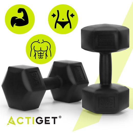Ciężarki 2x5 kg hexagonalne do ćwiczeń fitness hantle zestaw 2 szt. czarne