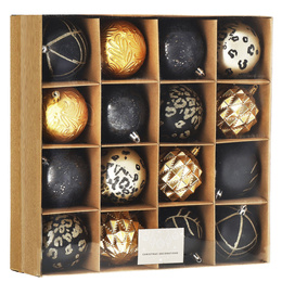 Bombki choinkowe 16 szt. czarny, złoty zestaw choinkowy