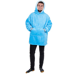 Kocobluza damska męska oversize koc bluza 2w1 z kapturem XXL ciepła morski niebieski