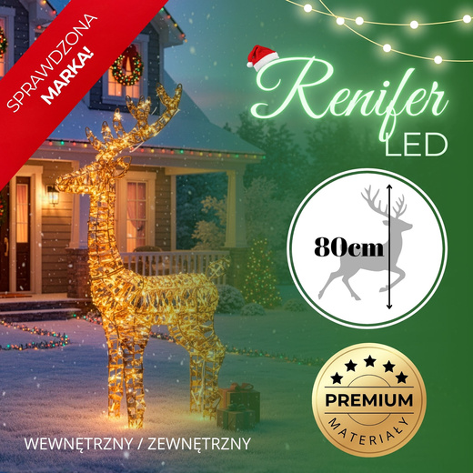 Renifer świąteczny 80 LED świetlna dekoracja do ogrodu biały ciepły