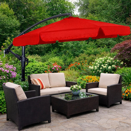 Parasol ogrodowy na wysięgniku 350 cm składany z pokrowcem, na balkon, taras czerwony