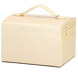 Szkatułka na biżuterię ekoskóra 17,5x14x12,5 cm ecru organizer z przegródkami