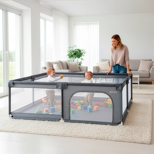 Kojec dla dzieci, zamykany 200x180x66 cm składany, turystyczny, szary