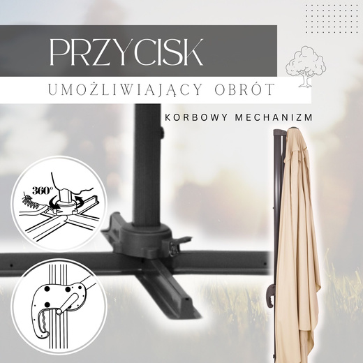 Parasol ogrodowy 500 cm z pokrowcem duży na wysięgniku na balkon, taras beżowy