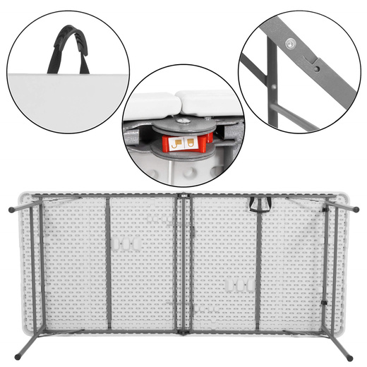 Zestaw cateringowy, stół 200x90 cm z 4 krzesłami składane meble ogrodowe białe