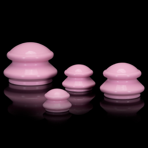 Bańki chiński, gumowe do masażu zestaw 4 szt. antycellulitowy, różowe